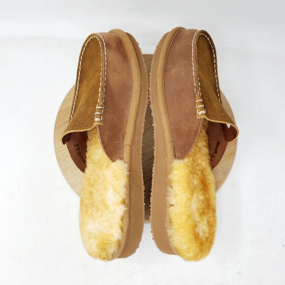 LL Bean Wicked Good Slipper Scuffs Women 9 Mule Brown Suede Shearling Shoes - Picture 9 of 12